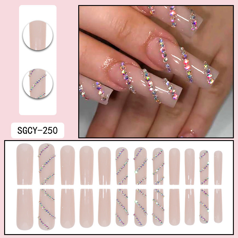 Long French Nail Tips with Skin-Tone Glitter