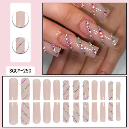 Long French Nail Tips with Skin-Tone Glitter