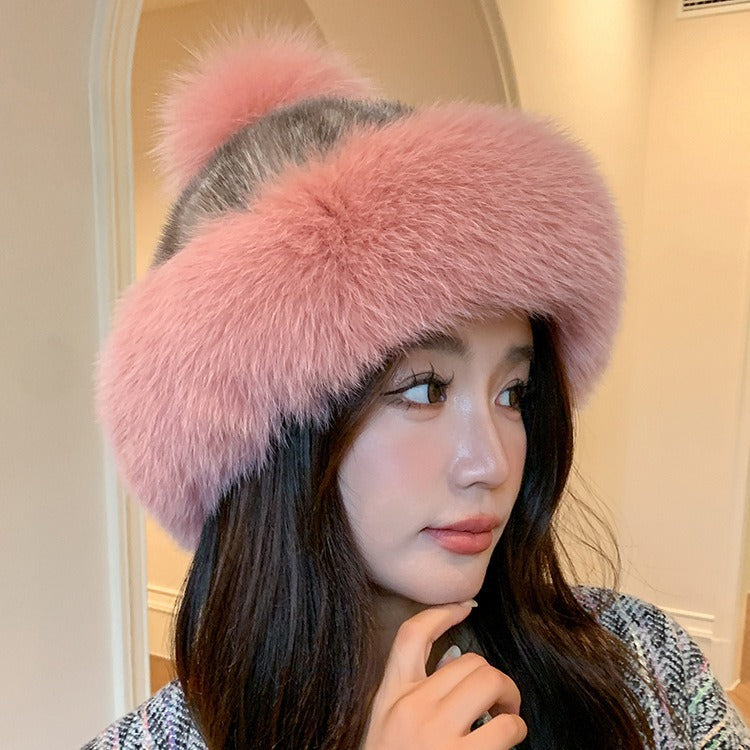 Warm Mink Fur Hat with Fox Fur Ear Flaps