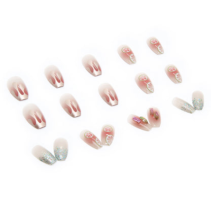 Wearable Short Ballet Fake Nails Fresh Lemon Sparkle Diamond Nail Tips-homeunderwear