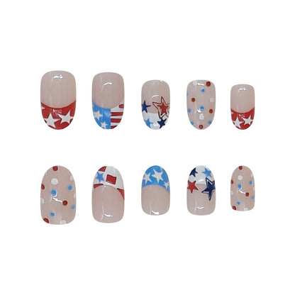 Square Oval French Star Polka Dot Pre-Made Nails