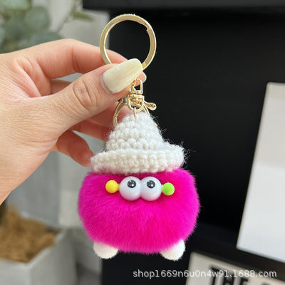 Cute Coal Ball Real Rabbit Fur Charm Keychain Accessory