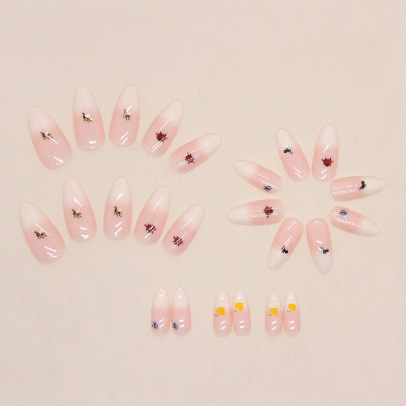 Apricot Gradient Almond Nails Adorable Animal Collection Butterfly Ant Snail Kids Nails-homeunderwear