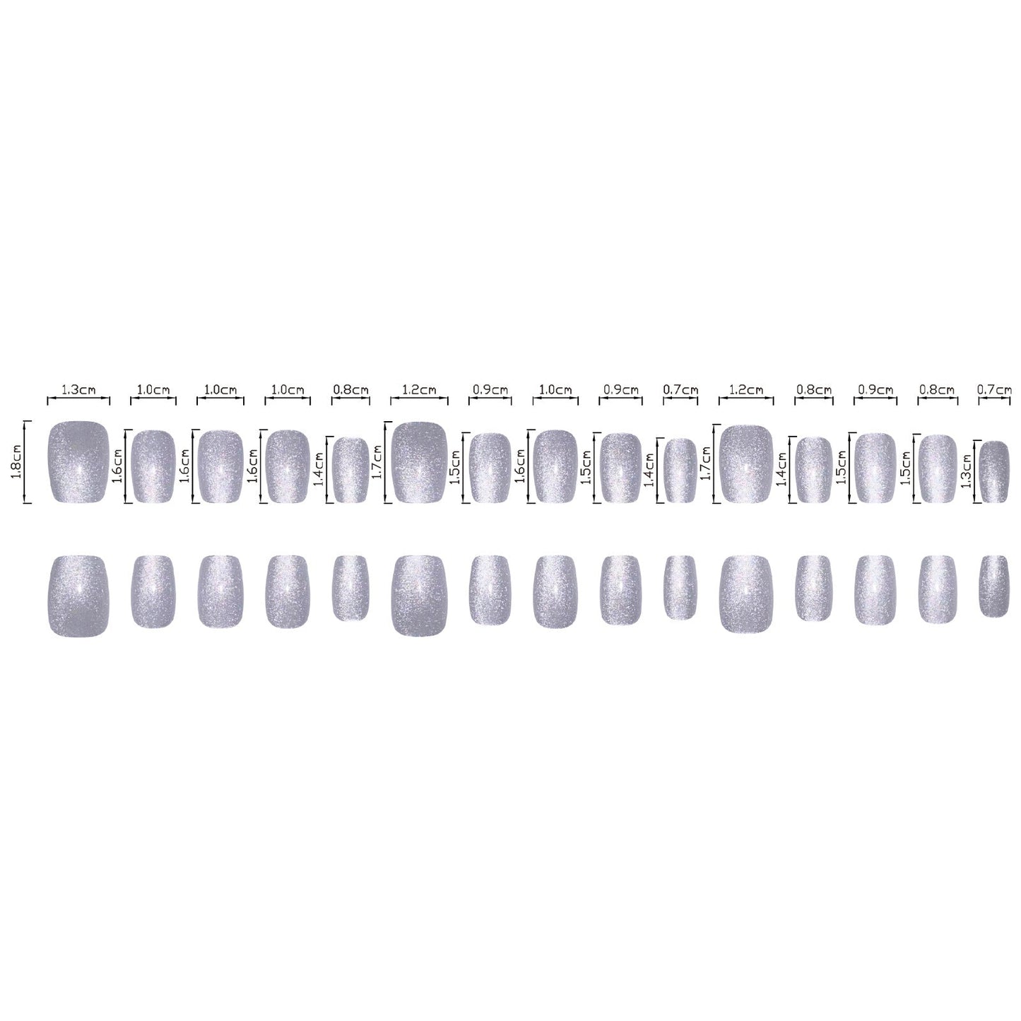 2024 New Korean Style Gray White Cat Eye Nails, 30pcs Cute Fake Nails