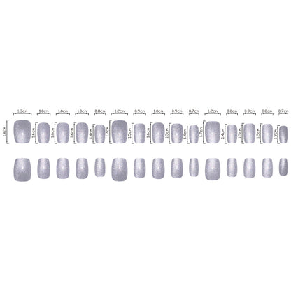 2024 New Korean Style Gray White Cat Eye Nails, 30pcs Cute Fake Nails