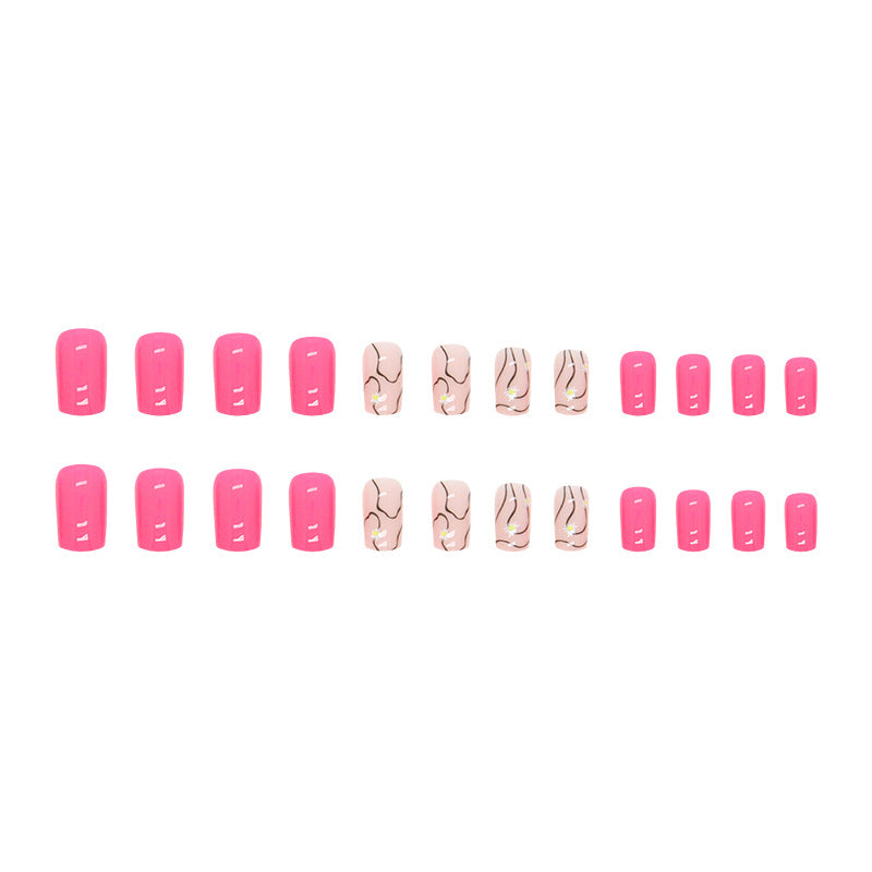 Barbie Pink Daisy Cracked Nails, Irregular Black Lines