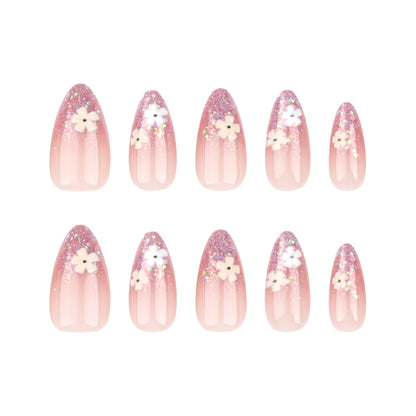 Removable French Floral Glitter Nail Tips