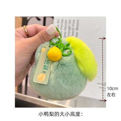 Fuzzy Pear Keychain - Cute Faux Fur Accessory