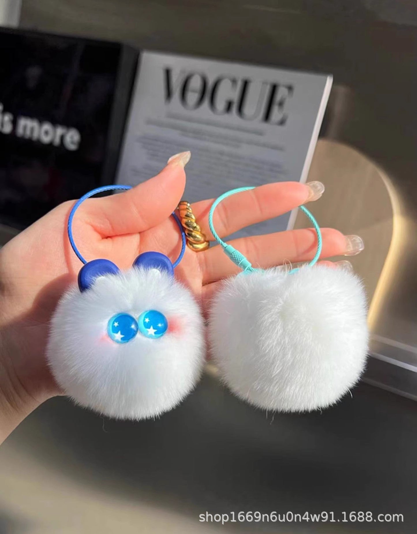 Cute Otter Rabbit Fur Coal Ball Keychain Plush Toy