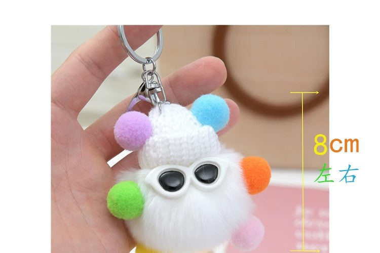 Cute Real Rabbit Fur Coal Ball Charm - Trendy Keychain