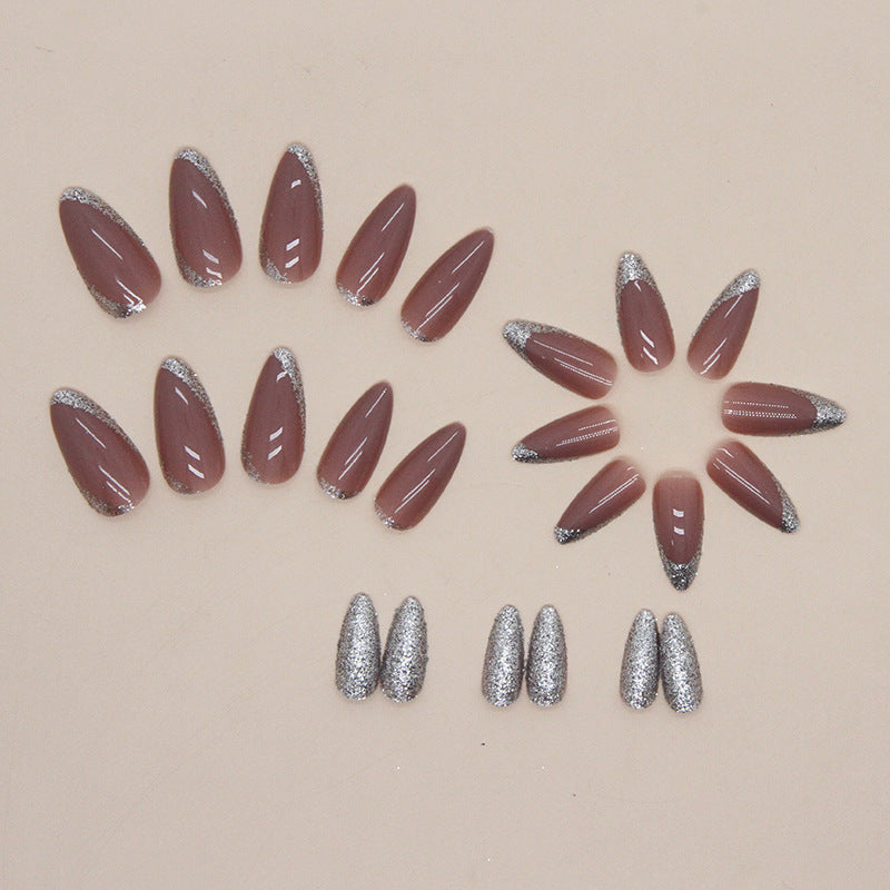 Almond Flashy French Nails Euro Fashion Sweet Cool Ready-to-Wear Nails Wholesale