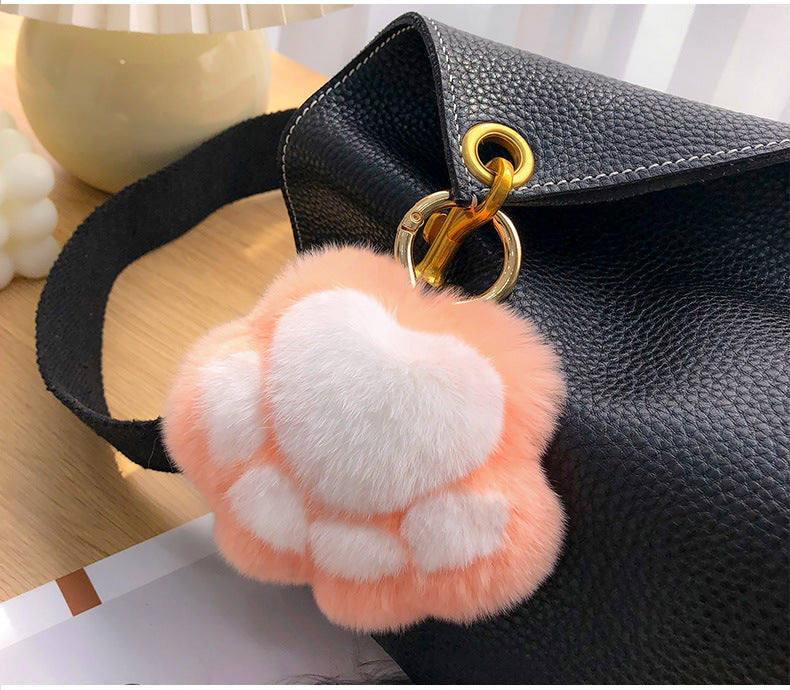 Cute Real Rabbit Fur Kitty Paw Keychain Toy