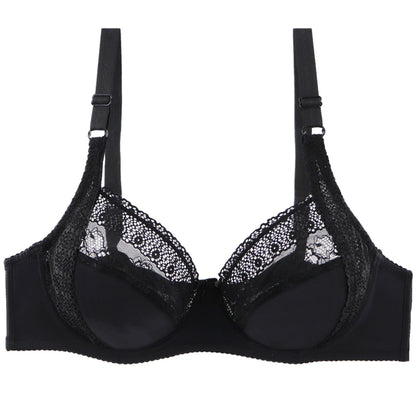 Plus Size Ultra-Thin Cup Semi-Sheer Lace Bra