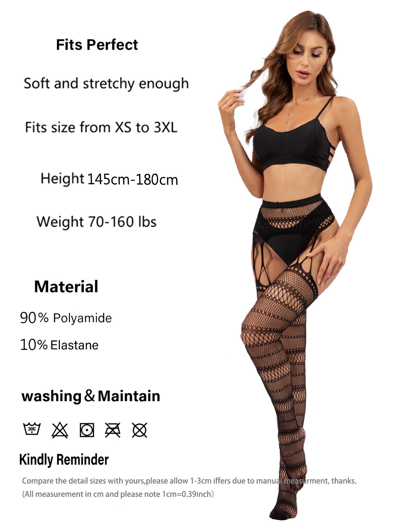 Sexy Ins Black Silk Fishnet Socks Open Crotch Striped One-piece Stockings