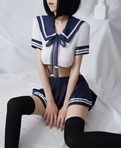 Free Shipping for Sexy Student Uniform Pleated Skirt Sailor Suit Set