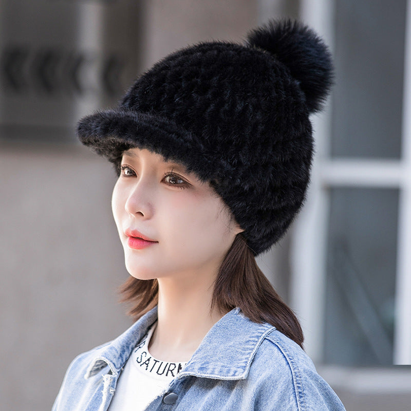 Winter Mink Fur Cap - Stylish & Warm for Moms