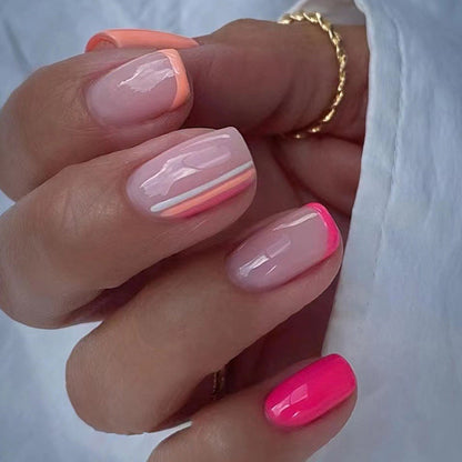 Minimalist Pink Striped French Nails, Rose and INS Style