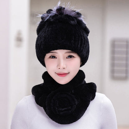 Winter Rex Rabbit Fur Hat & Scarf Set - Warm & Stylish