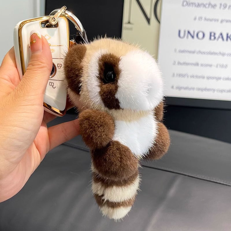 Cute Faux Sable Raccoon Keychain - Plush Car Toy