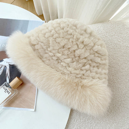 Cute Real Rabbit Fur Hat with Fox Trim - Winter Warmth