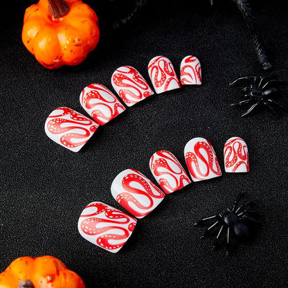 Short Red Snake Pattern Nails for Halloween