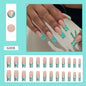 Green and White Irregular Line Mid-Length Nails for Elegant Look