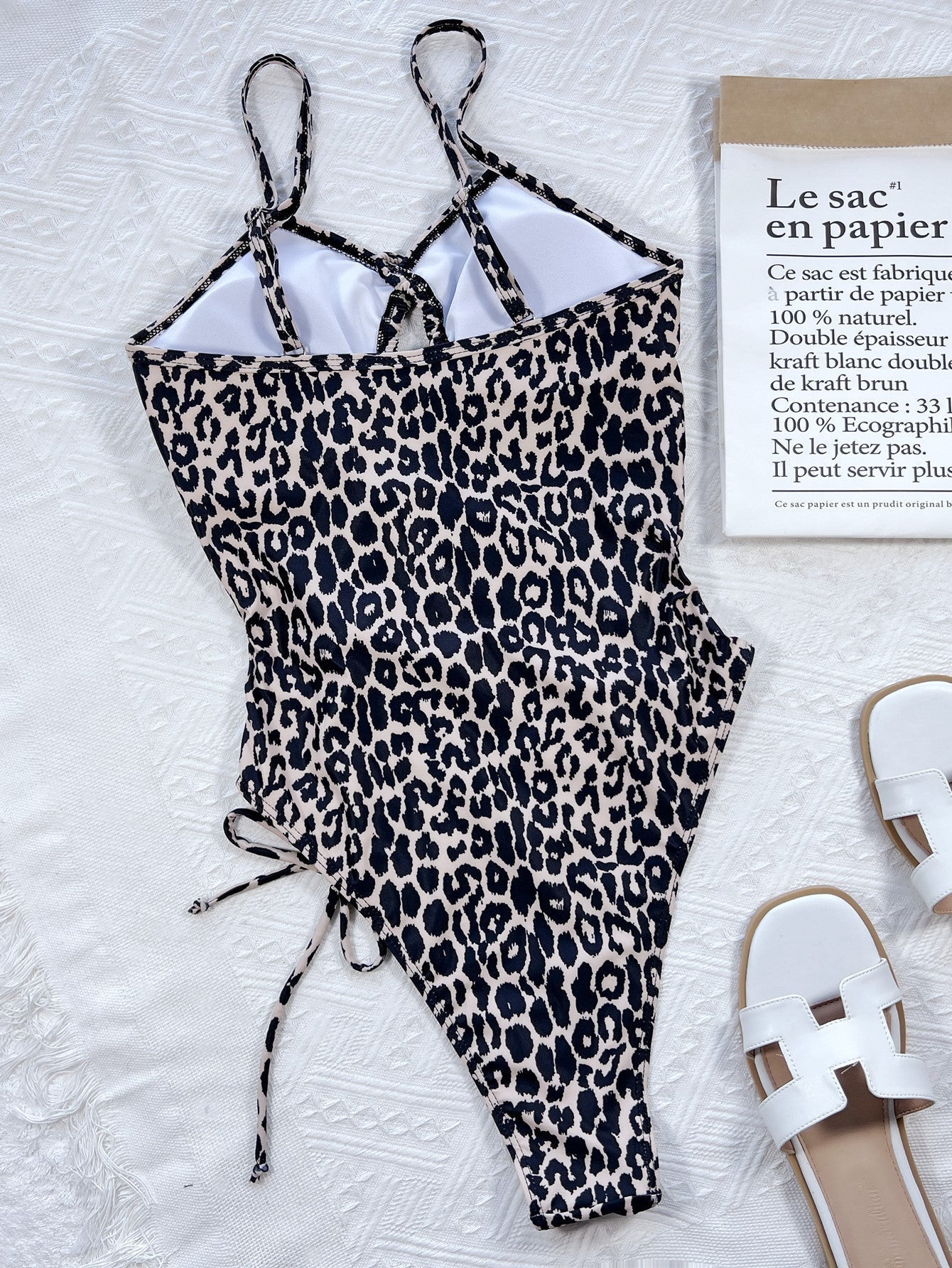 Leopard Cutout Drawstring One-Piece Swimsuit