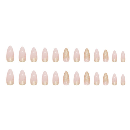 Simple Pure Desire Almond Nails Sparkling Gold Powder Gradient Euro Ins Style Fake Nails-homeunderwear