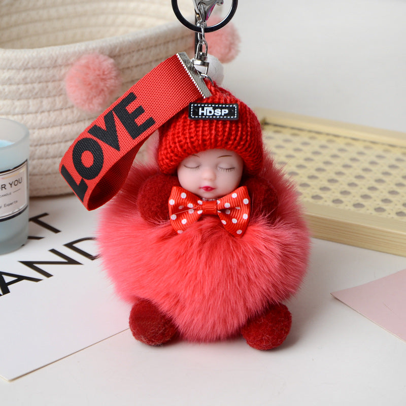 Cute Fox Fur Ball Sleepy Doll Keychain - Bag Charm