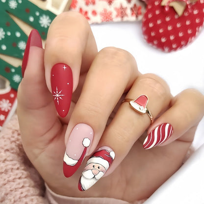 Christmas Red Santa Claus Short Waterdrop Press-On Nails