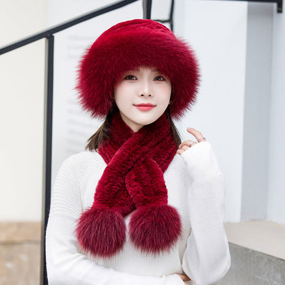 Winter Real Rabbit Fur Hat & Scarf Set - Stylish & Warm