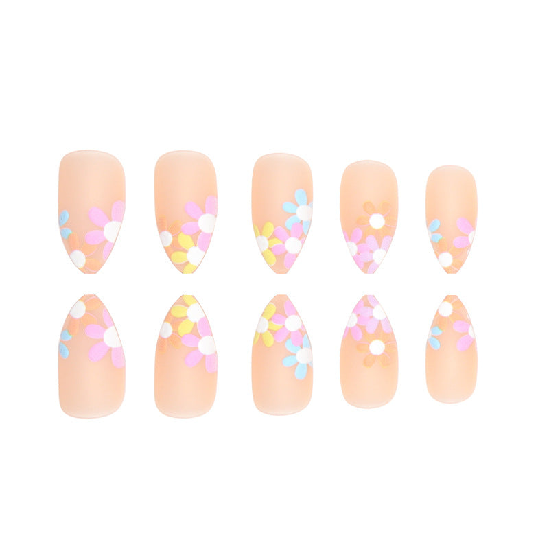 Pointed Flower Nail Extensions, Multi-color Digital Print