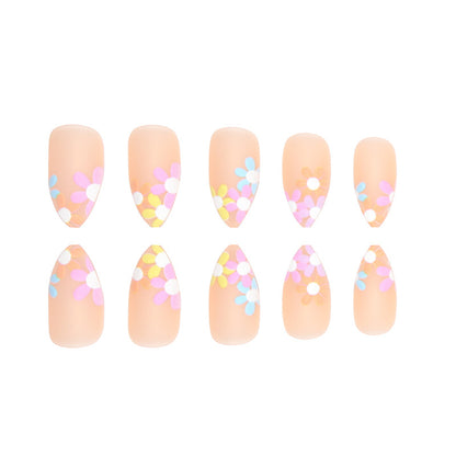 Pointed Flower Nail Extensions, Multi-color Digital Print