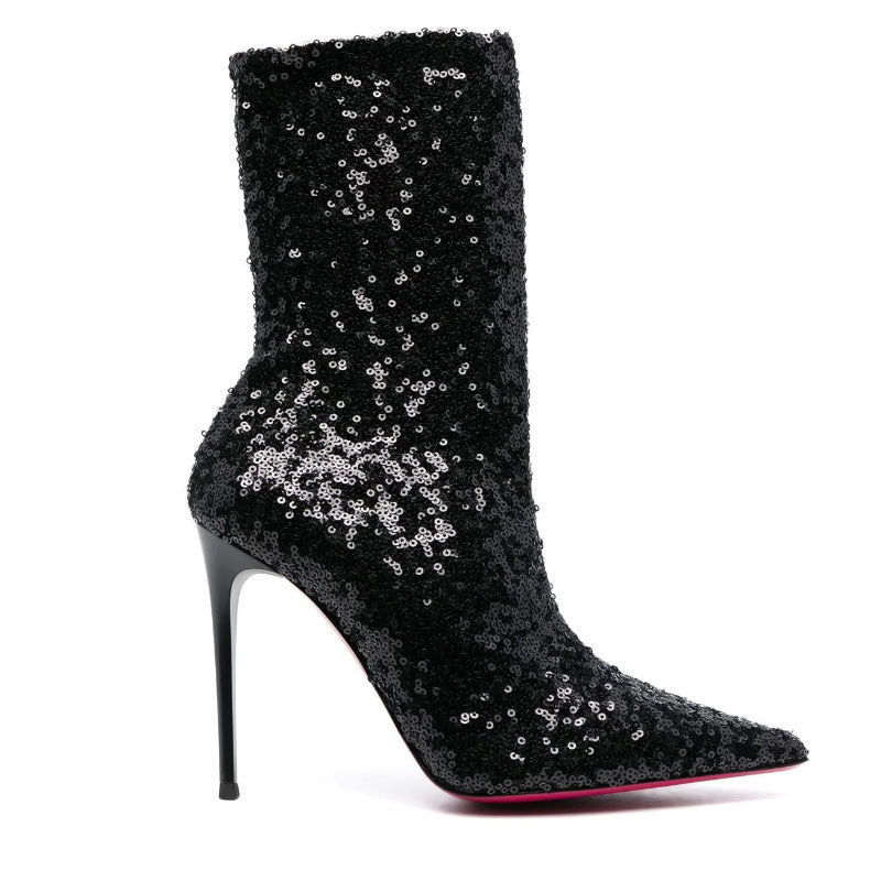 Fashionable Glittering Upper Pointed Toe Stiletto Boots-Homeunderwear