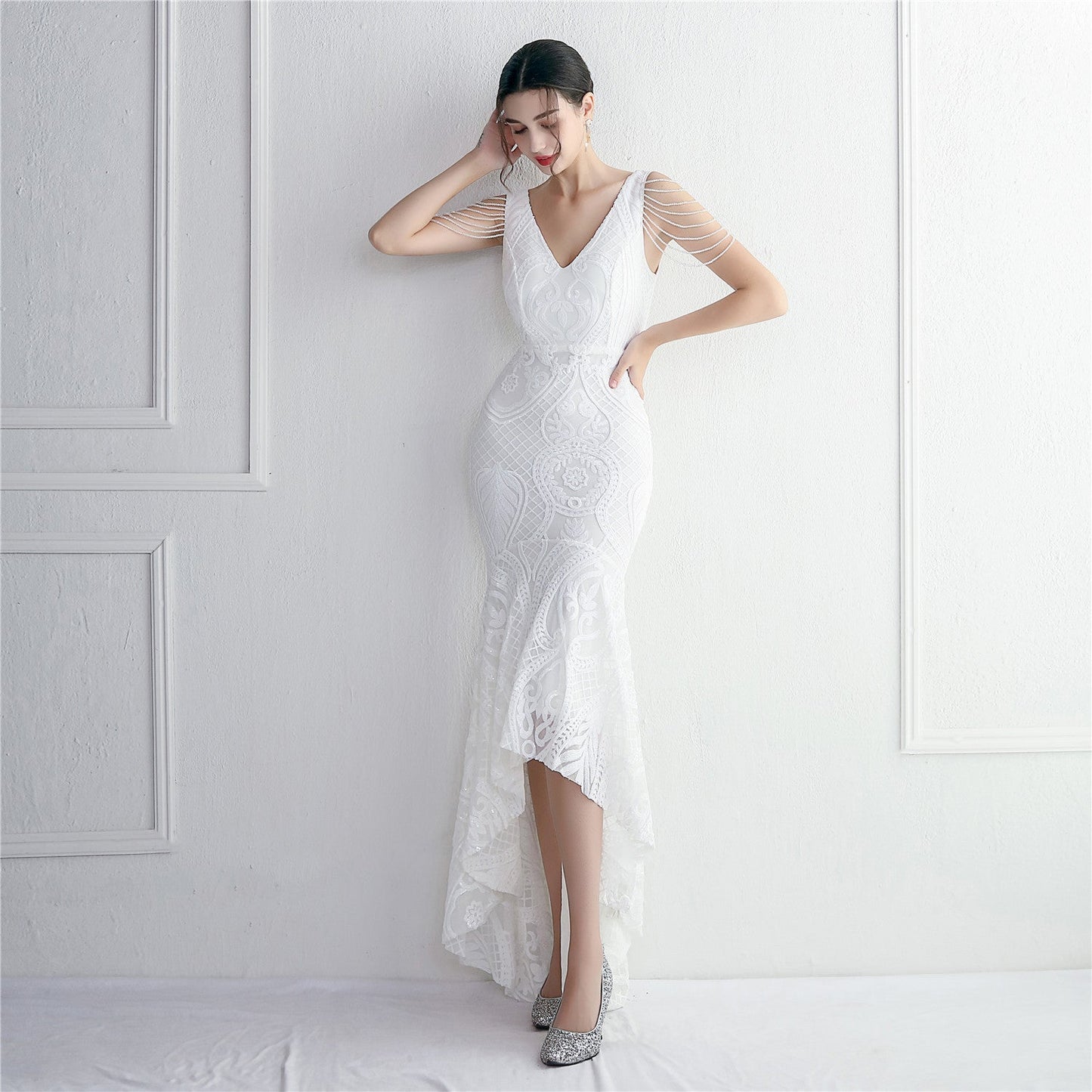 Big Flowy Fabric and Intricate Embroidery Elegant and Sensual Evening Dress