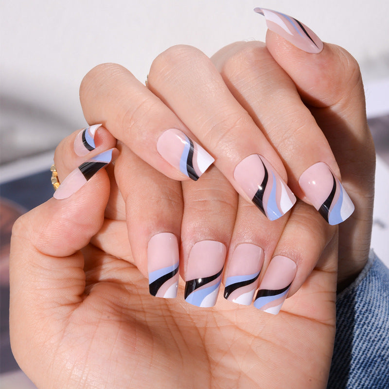 Square Ins-Style Water Wave Ombre French Nail Tips