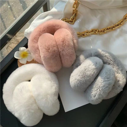 Cute Winter Real Rabbit Fur Ear Muffs - Foldable & Warm