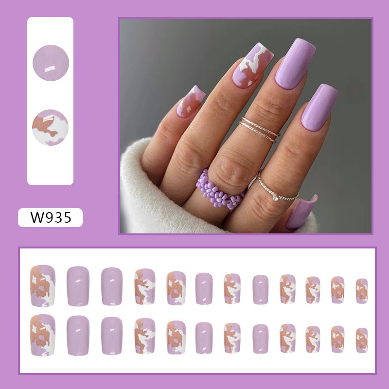 Long Lavender Spotted Cow Print Nails, Ins Style