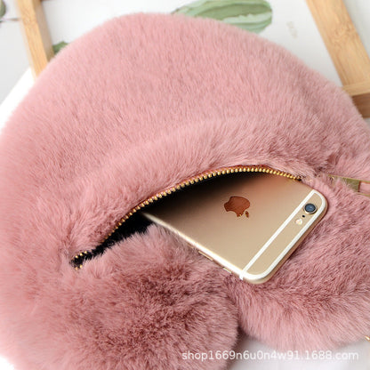 Fashionable Faux Fur Heart-Shaped Bag - Chain Crossbody Purse