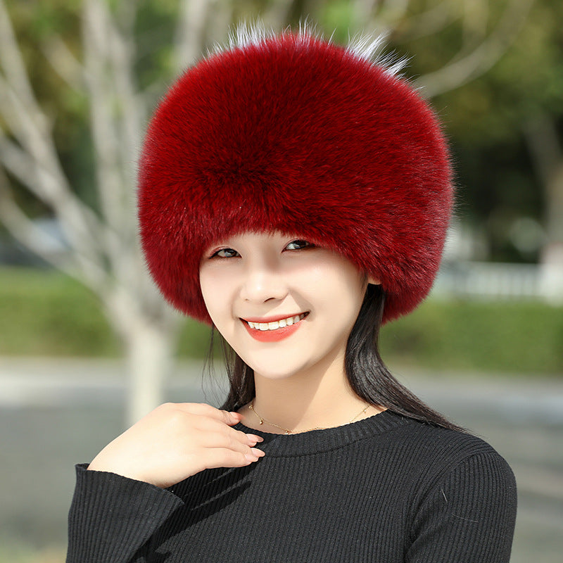 Warm Fox Fur Pom Pom Hat - Winter Accessory