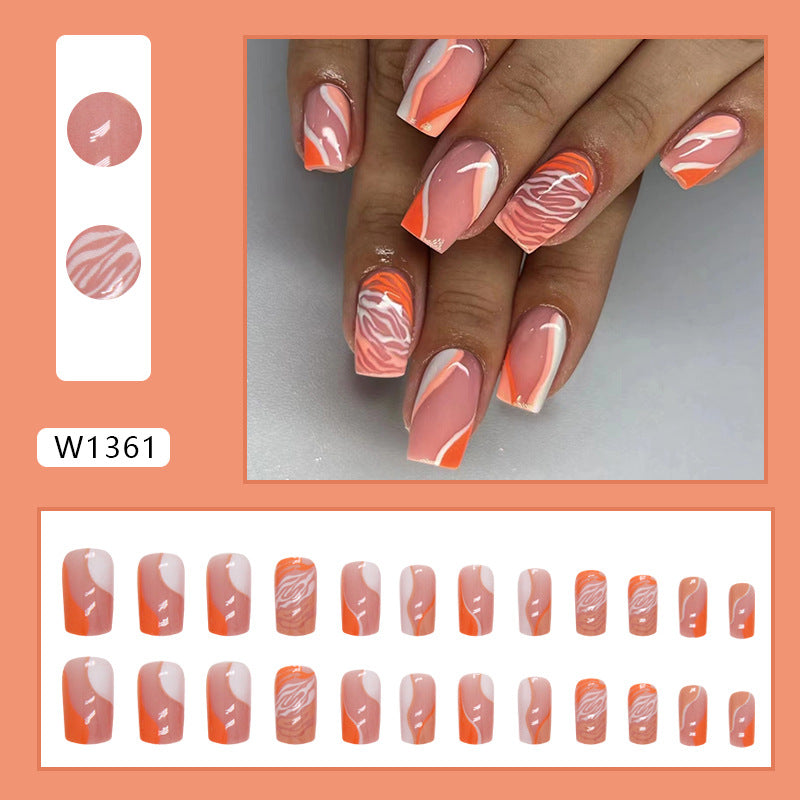 New Fashion  European Square Orange Hill Pattern Nails Irregular Wave-Homeunderwear