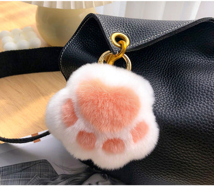 Cute Real Rabbit Fur Kitty Paw Keychain Toy