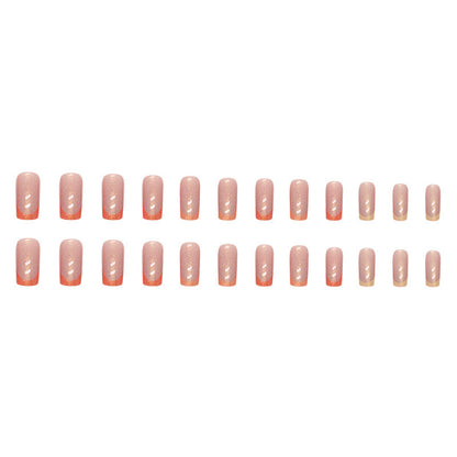 Shiny Aurora Orange French Nails, Mid-Length Square Shape