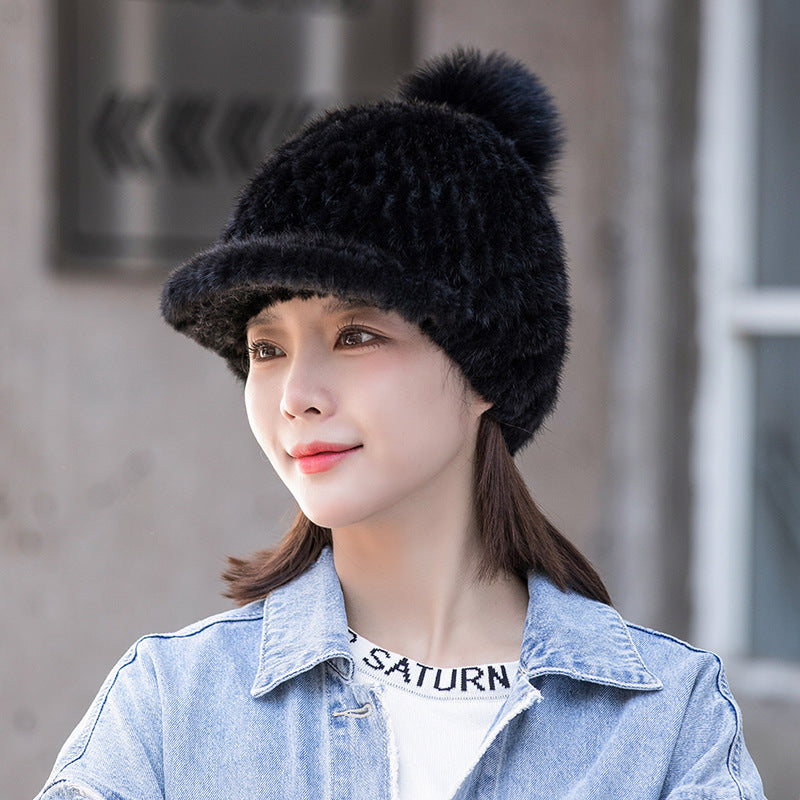 Winter Mink Fur Cap - Stylish & Warm for Moms