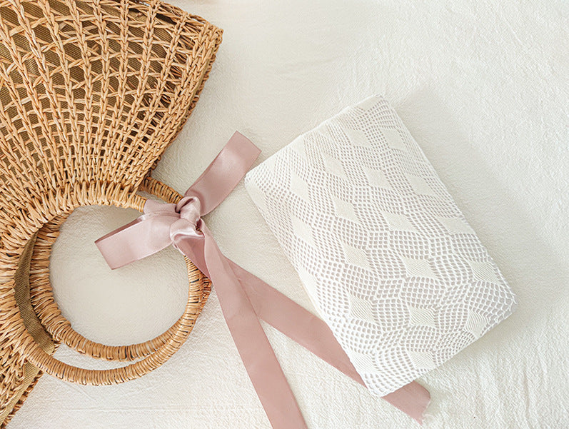 Ins Japanese AB Diamond Striped Love Jacquard Hollow Mesh Socks Pantyhose