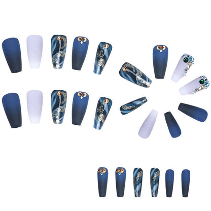 New FashionLuxury Deep Blue Diamond Accent Nail Tips