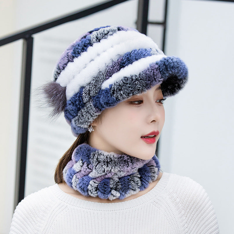 Winter Real Rabbit Fur Cap & Scarf Set - Mom Hat