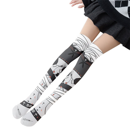 Spring and Autumn Print Japanese Lolita Cute Anime Knee Long Tube Velvet Socks