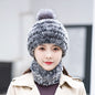 Warm Real Rabbit Fur Ear Flap Hat & Scarf Set