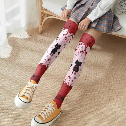 Spring and Autumn Print Japanese Lolita Cute Anime Knee Long Tube Velvet Socks